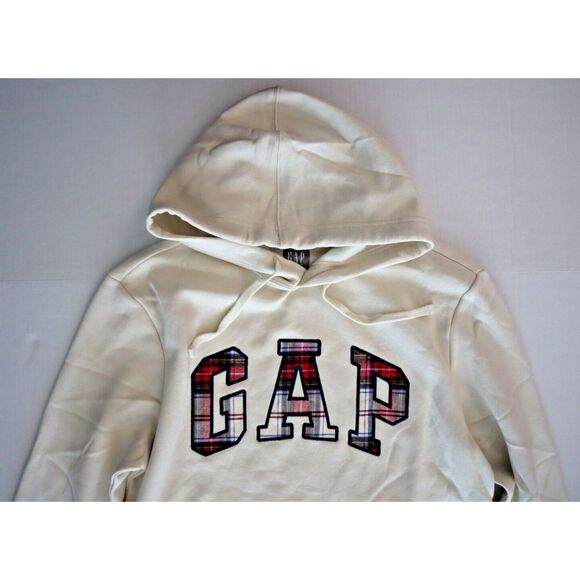 GAP 835589-02-1 Men's Sz Medium Beige Plaid Arch Logo Pullover Hoodie - Picture 5 of 8